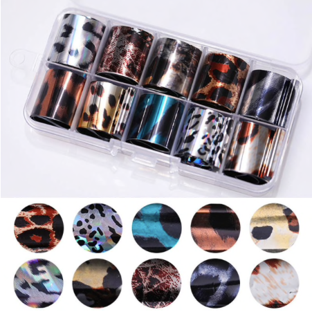 10pc Transfer Foils - Metallic Animal Print